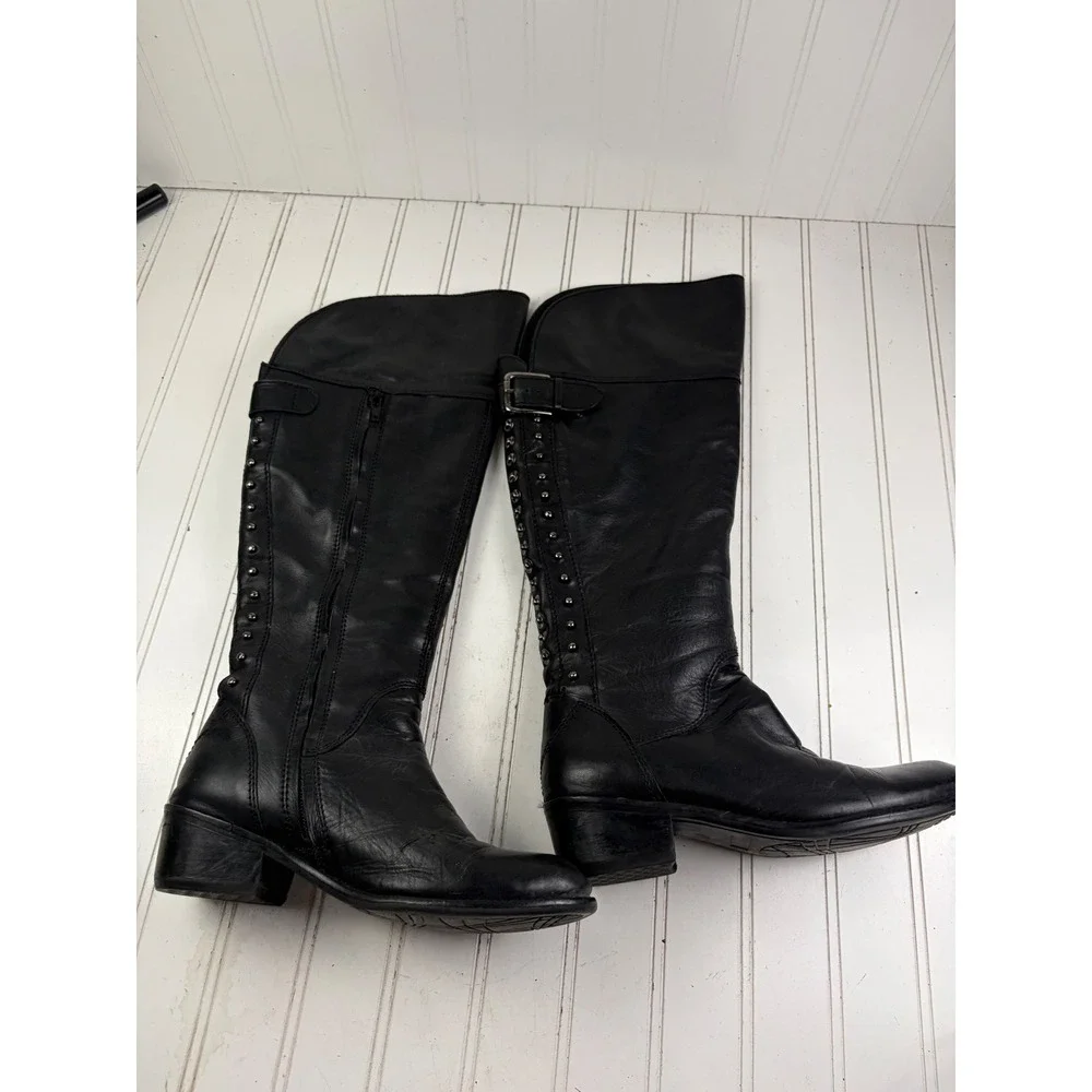 BX by Bronx Vintage Black Leather Studded Over The Knee Boots Women's Size 6.5